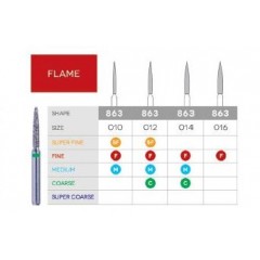 3D Dental Flame, Diamond, Bur, Super Fine, 863-010SF 10/Pk